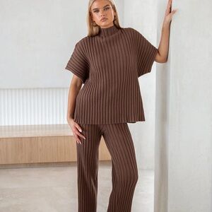Sabo Skirt Pants Set - Brown